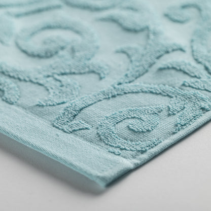 Tapete Banho Jacquard Floral, Azul Aqua