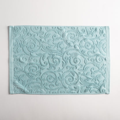 Tapete Banho Jacquard Floral, Azul Aqua